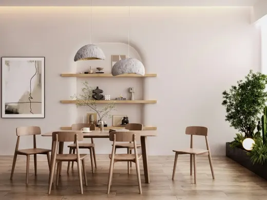 Essecke mit Pflanzen und dekorativen Accessoires